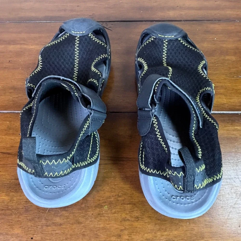 Crocs‎ Swiftwater Sandals Mens 8 Black Grey Mesh Closed Toe Water Hiking Shoes